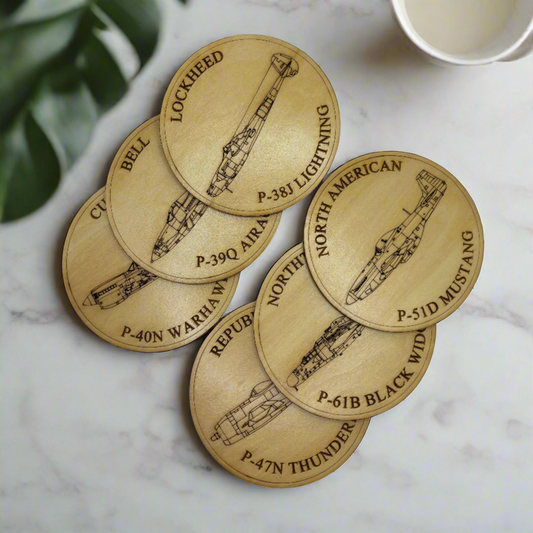 World War II American Airplane Fighter Collection Coaster Set (Set of 6)