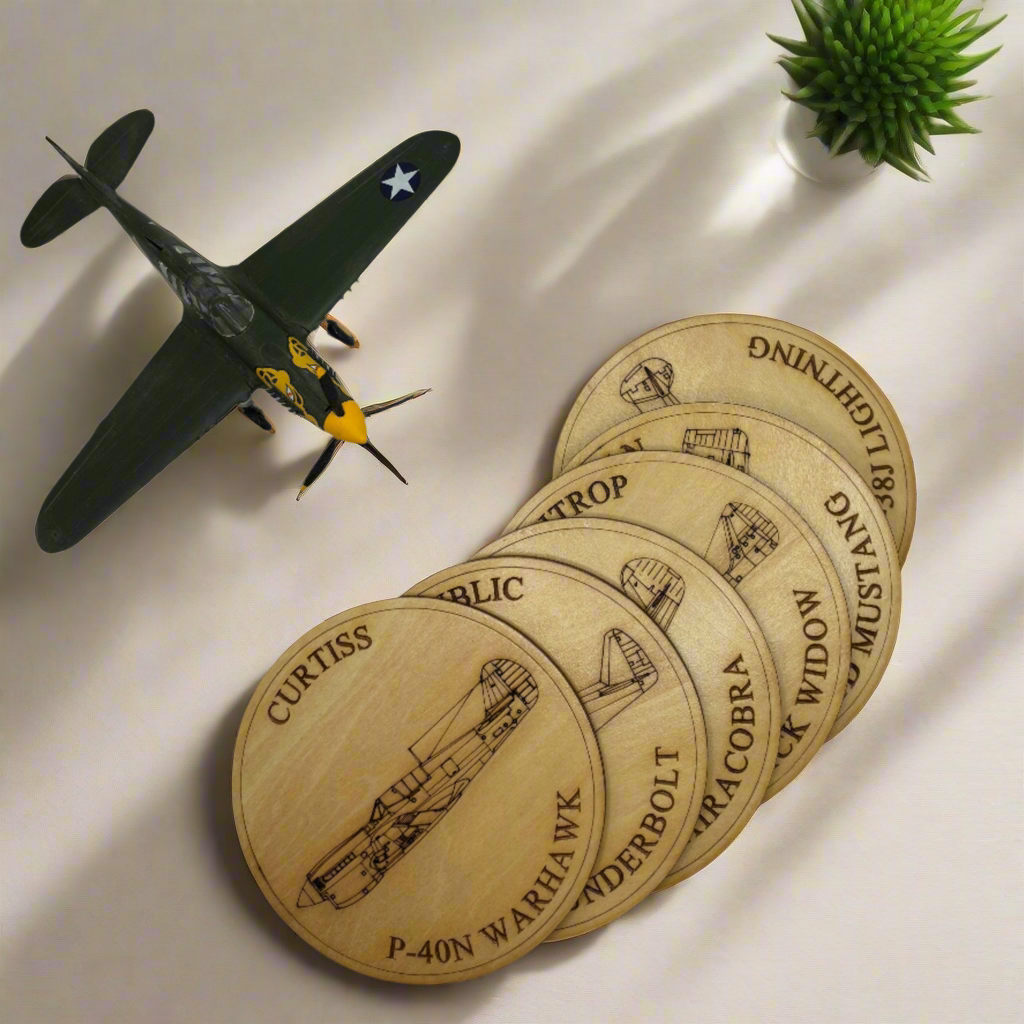 World War II American Airplane Fighter Collection Coaster Set (Set of 6)